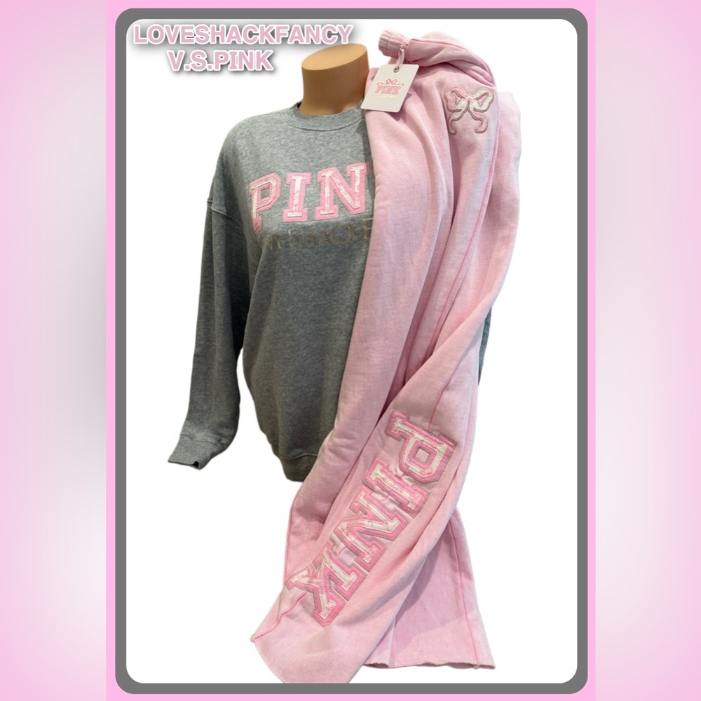 LOVESHACKFANCY & VS PINK COLLOAB. CREW SWEATSHIRT & SWEATPANTS 2PC SET M NWT